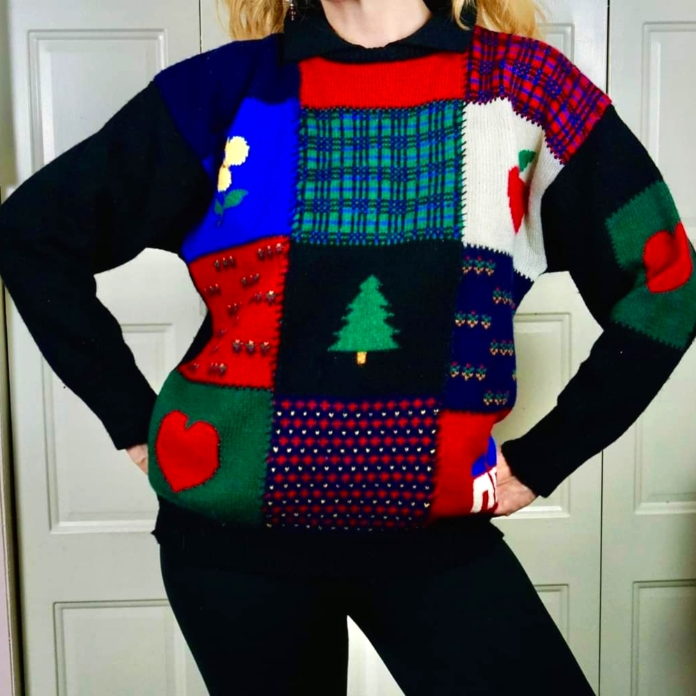 Vintage winter/holiday patchwork woolen sweater